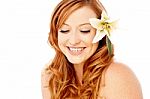 Beauty Woman With A Lily Flower Stock Photo