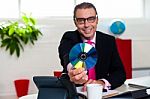 Bespectacled Boss Presenting A Compact Disk Stock Photo