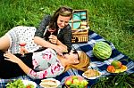 Best Friends Having A Picnic Stock Photo