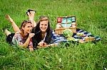 Best Friends Having A Picnic Stock Photo