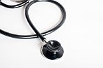 Black Stethoscope On White Background Stock Photo