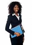 Black Woman Holding Clipboard Stock Photo