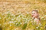 Blond Girl On The Camomile Field Stock Photo