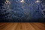 Blue Wall With Wooden Floor Stock Photo