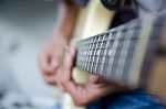 Blues Slide Guitar,electric Guitar Player Performing Song With Slider Stock Photo