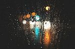 Blurred Rain Background, View Through Wet Car Window Stock Photo