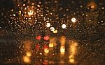 Blurred Rain Background, View Through Wet Car Window Stock Photo