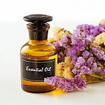 Bottle Of Essential Oil With Flower Stock Photo