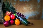 Bottles Of Juice On The Table Stock Photo