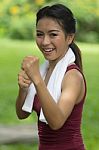 Boxing Asian Girl Stock Photo