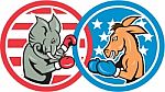 Boxing Democrat Donkey Versus Republican Elephant Mascot Stock Photo