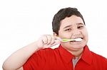 Boy Brushing Teeth Stock Photo