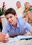 Boy Doing Homework Stock Photo