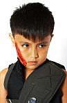 Boy In Costume With Fake Scar Stock Photo