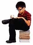 Boy Reading Book Stock Photo