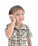 Boy Using Telephone Stock Photo