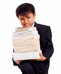 Boy With Lots Of  Books Stock Photo