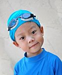 Boy With Swimming Accessories Stock Photo