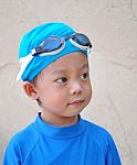 Boy With Swimming Accessories Stock Photo