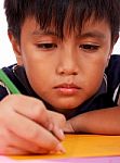 Boy Writing Stock Photo