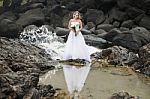 Bride At Snapper Rock Beach In New South Wales Stock Photo