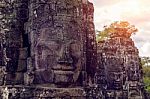 Buddhist Faces Bayon Temple, Angkor Wat In Cambodia Stock Photo