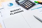 Budget Planning With Blank Notebook Stock Photo