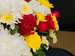 Bunch Of Vivid Flowers, Selective Focus Red Roses.  Stock Photo