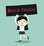 Business Concept, Business Woman Holding 'black Friday' Banner Stock Photo