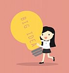 Business Concept, Business Woman Holding Bulb Light With The Word Big Idea Stock Photo