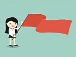 Business Concept, Business Woman Holding Red Flag Stock Photo