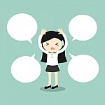 Business Concept, Business Woman With Speech Bubble Stock Photo