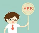 Business Concept, Businessman Holding 'yes' Sign.  Illustration And Flat Design Stock Photo