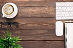 Business Desk With Blank Copy Space On Top View Stock Photo