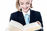 Business Girl Reading Management Book Stock Photo