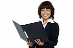 Business Lady Holding Binder Stock Photo