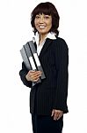 Business Lady Holding Folder Stock Photo