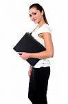 Business Lady Holding Office Files Stock Photo