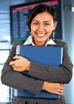 Business Lady Hugging Laptop Stock Photo