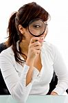 business lady Looking Through Lens Stock Photo