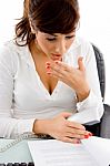 Business Lady Reading document Stock Photo