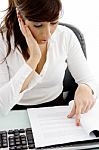 Business Lady Reading Document Stock Photo