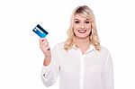 Business Lady Showing Debit Card Stock Photo