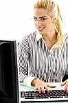 Business Lady Working On Computer Stock Photo