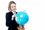 Business Leader Holding Globe Map Stock Photo