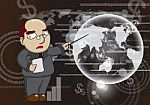 Business Man And Abstract Globe   Technology Background Stock Photo