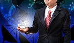 Business Man And Data Envelop On Hand Stock Photo