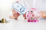 Business Man Counting Money At The Table, Accounting Concept Stock Photo