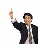 Business Man Focus At Thumb Up On White Background Stock Photo