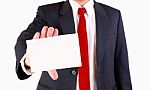 Business Man Holding Blank Card Stock Photo